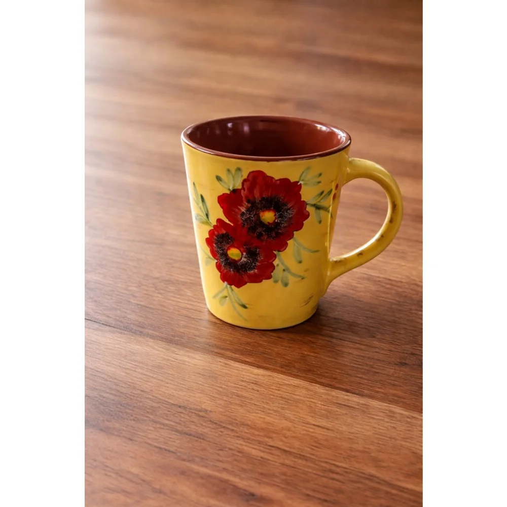 Hand Painted Yellow Floral Coffee Mug | Poppy & Tulip | Cottagecore
